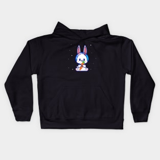 Cute Rabbit Astronaut Holding Carrot Cartoon Kids Hoodie